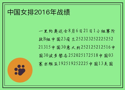 中国女排2016年战绩